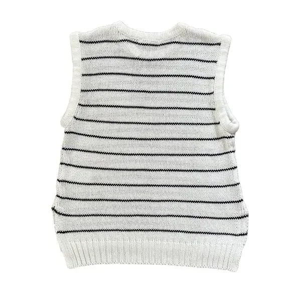NWT Madewell Puff-Trim Sweater Vest in Stripe Bright Ivory Size Small S - Picture 6 of 9